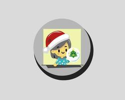 creatief ontwerp kunst illustratie van een kind vervelend een de kerstman hoed vieren kerstmis, tekenfilm klein kind vieren Kerstmis en nieuw jaar. vector