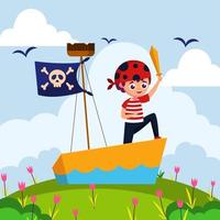 kleine jongen speelt een piratenrol vector