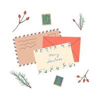 set van verschillende kerst enveloppen met post, porto en ansichtkaarten vector