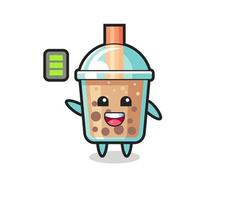 bubble tea mascotte karakter met energiek gebaar vector