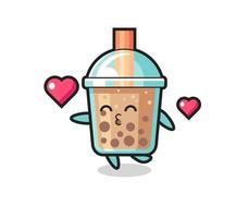 bubble tea karakter cartoon met kussen gebaar vector