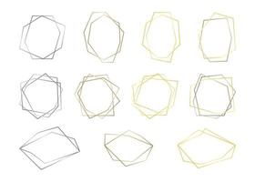 set geometrische frames van goud, zilver en brons kleur lijn. grens vector