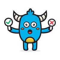 cartoon schattig blauw monster met bord vector