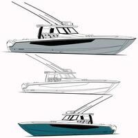 visvangst boot vector, motorboot vector, lijn kunst en een kleur vector