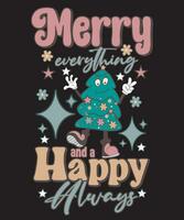 vrolijk alles en een gelukkig altijd retro Kerstmis t overhemd ontwerp vector