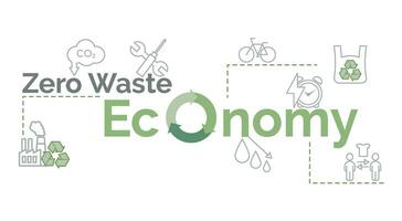 nul verspilling economie banier in groen en grijs. infografieken, spandoek. duurzame bedrijf model. productie, gebruiken, recyclen. vector illustratie.