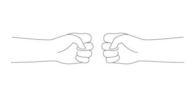 geïsoleerd hand- gebaar vuisten tegenover elk ander. vector illustratie zwart en wit.