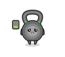 kettlebell-mascottekarakter doet een vermoeid gebaar vector