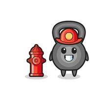 mascottekarakter van kettlebell als brandweerman vector