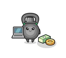 mascotteillustratie van kettlebell als hacker vector