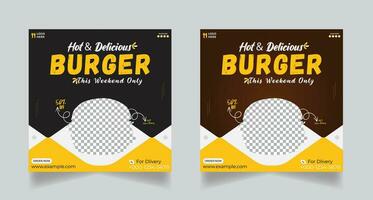 heet en heerlijk hamburger sociaal media sjabloon ontwerp vector
