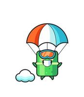 bamboe mascotte cartoon is aan het parachutespringen met een blij gebaar vector