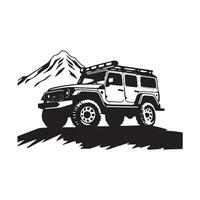 een logo van uit weg jeep 4x4 auto silhouet bezoek berg concept geïsoleerd icoon vector zwart jeep