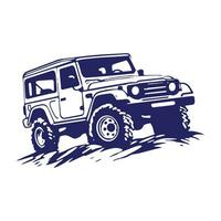 een logo van uit weg jeep 4x4 auto silhouet bezoek berg concept geïsoleerd icoon vector blauw jeep