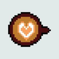 een pixel kunst hart in de vorm van een koffie kop vector