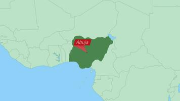 kaart van Nigeria met pin van land hoofdstad. vector