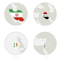 iran, Irak, Ierland, Israël kaart contour en nationaal vlag in een cirkel. vector