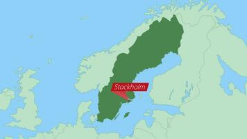 kaart van Zweden met pin van land hoofdstad. vector