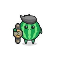 watermeloen mascotte karakter als een mma-vechter met de kampioensriem vector