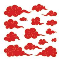 set van traditionele oosterse japanse rode wervelende wolken gouden omtrek vector