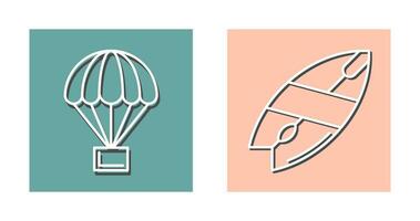 parachute en surfboard icoon vector