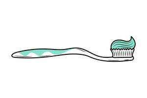 tandenborstel met tandpasta. lineair tekening illustratie met blauw vormen. tandheelkundig zorg, mondeling hygiëne concept. vector