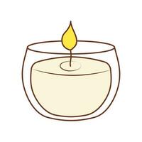 brandend aroma kaars in een glas kan. kom tot rust, aromatherapie, spa, anti stress concept. kleur tekening icoon. vector