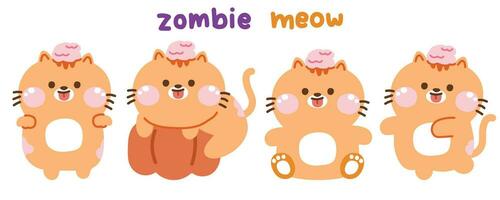 reeks van schattig zombie kat in divers poses.halloween festival concept.huisdier vector