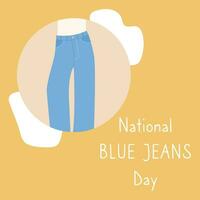 nationaal blauw jeans dag. vrouw hoog getailleerd regelmatig besnoeiing jeans denim dag. vector