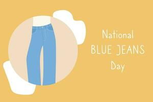 nationaal blauw jeans dag. vrouw hoog getailleerd regelmatig besnoeiing jeans denim dag. vector