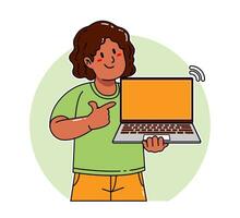 zwart vrouw draag- een laptop vector