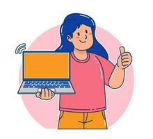 een vrouw draag- een laptop vector