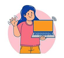 een vrouw draag- een laptop vector