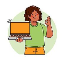 zwart vrouw draag- een laptop vector