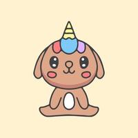 cartoon schattige babyhond met eenhoornhoorn. kawaii-stijl. vector