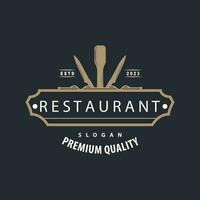 restaurant logo, wijnoogst retro bedrijf typografie ontwerp voor voedsel, cafe, bar, restaurant, gemakkelijk sjabloon illustratie vector