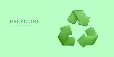 reeks van 3d realistisch groen recycling teken geïsoleerd Aan licht achtergrond. ecologie concept spandoek. vector illustratie