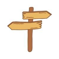 een houten weg teken vector tekening hand- getrokken icoon. een directioneel pijlen na. hiking, wandelen, toerisme illustratie