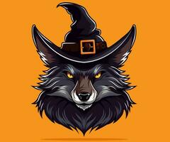 wolf in een heks hoed, halloween concept vector