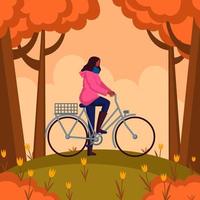 vrouw fietsen op een heuvel in de herfst vector