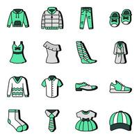 pak kleding plat pictogrammen vector