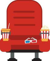 bioscoop stoelen in een bioscoop met popcorn, drankjes en bril. bioscoop stoelen illustratie. geïsoleerd voorwerpen vector