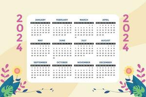 2024 kalender gemakkelijk minimaal ontwerp, week begint Aan zondag vector