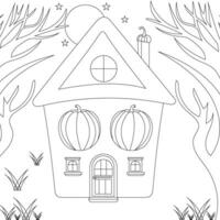halloween huis kleur bladzijde en achtergrond met achtervolgd vector