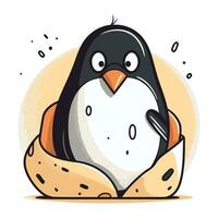 schattig pinguïn in een nest. vector illustratie in tekenfilm stijl.