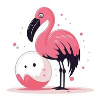 flamingo met een bal. vector illustratie in vlak stijl.