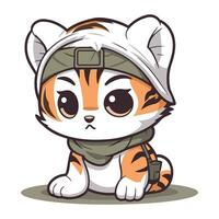 schattig tijger vervelend een hoed en sjaal. tekenfilm vector illustratie.