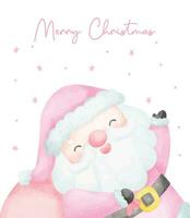schattig roze Kerstmis de kerstman claus met zak waterverf tekenfilm karakter hand- schilderij vector