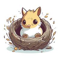 schattig tekenfilm hamster zittend in de nest. vector illustratie.
