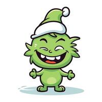 grappig groen monster in Kerstmis hoed. tekenfilm vector illustratie.